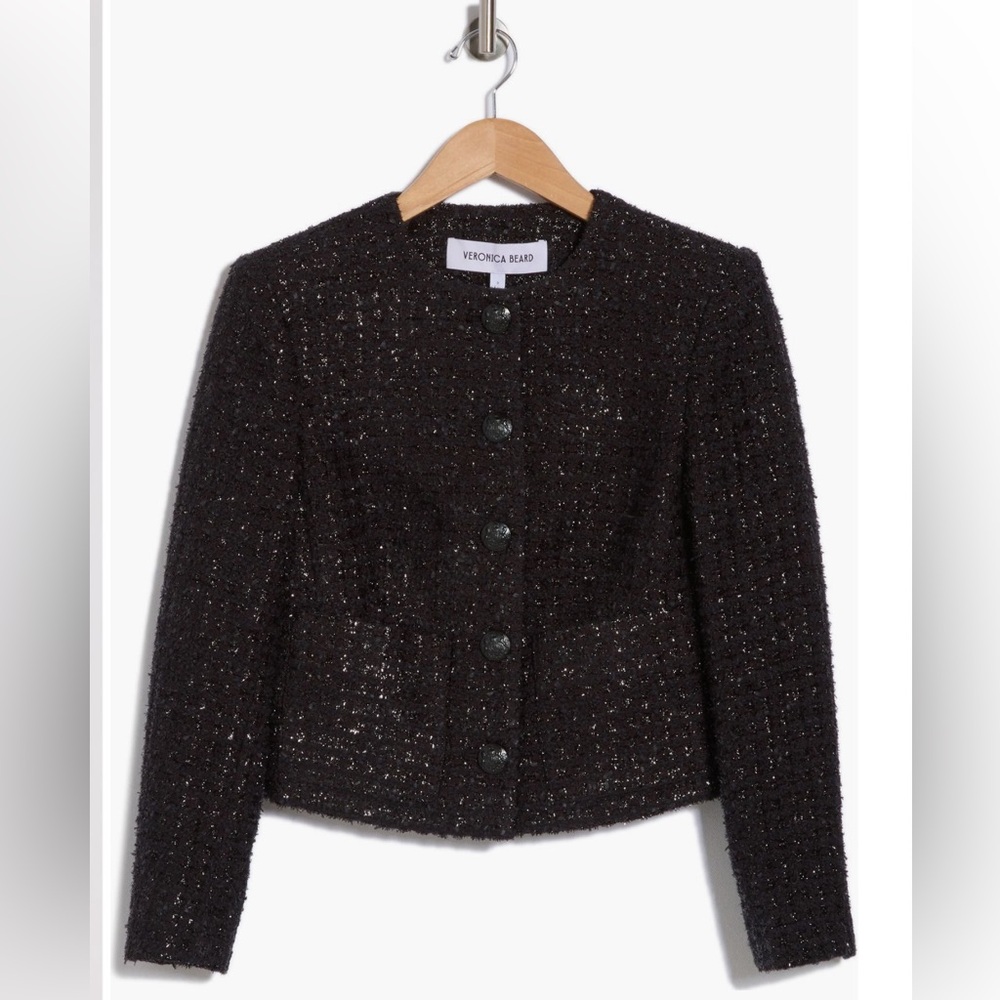 NWT Veronica Beard Nathan Shimmer Tweed Jacket size 8 Black